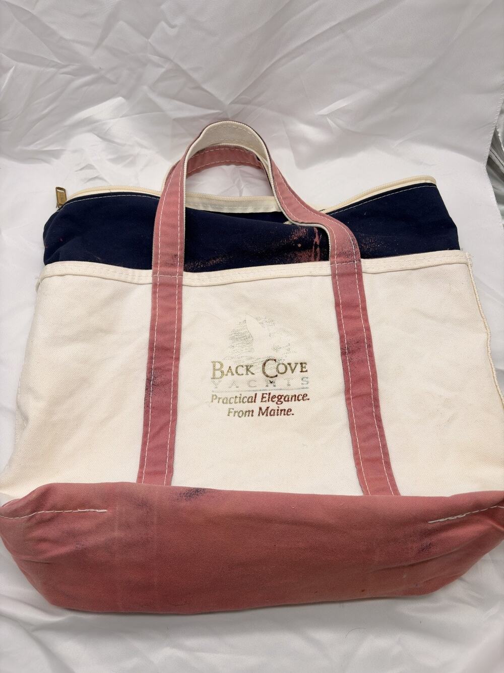 L.L. Bean Boat Tote Medium Vintage Made USA Zipper Top Embroidered
